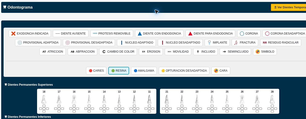 Odontograma digital interactivo de Asiste Salud